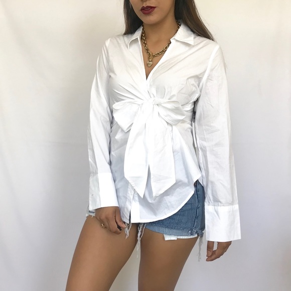 Astr Tops - • Front Knot Button-Up Blouse •